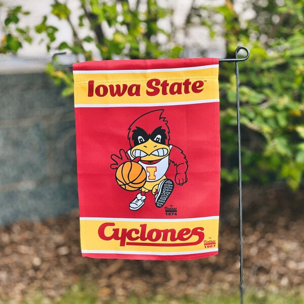 Vintage Basketball Cy Cyclones Script Cardinal & Gold 2-Sided Garden Flag (12.5"x18")